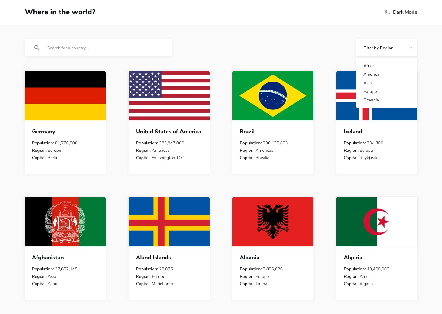 A web application that shows all the countries